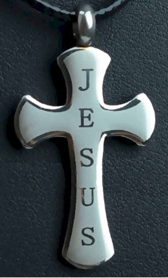 Jesus Cross Necklace for Men Silver Pendant for Women JESUS Etched Stainless Classic Cross of Jesus Jewelry Chain Christian Jewellery