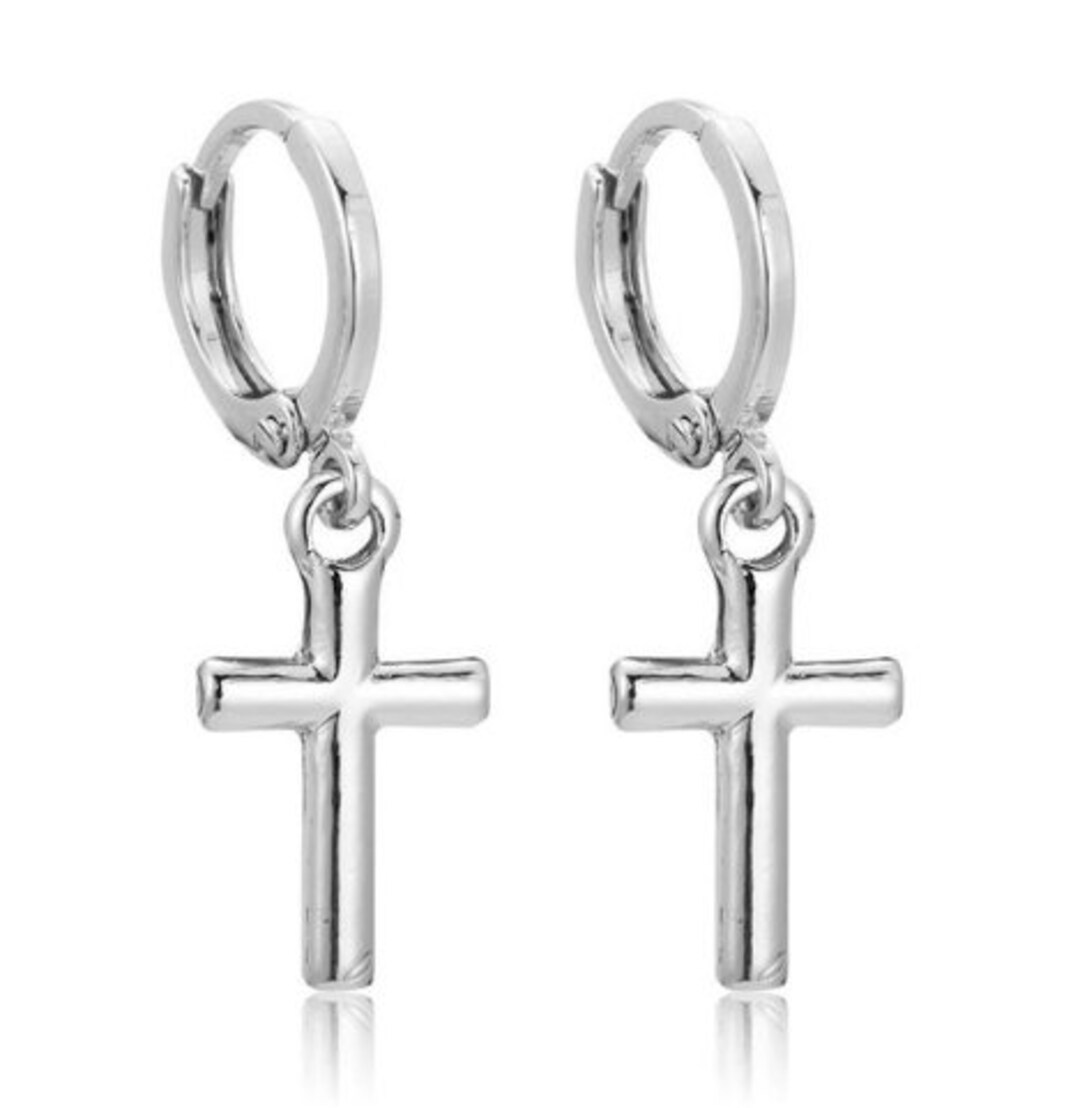 Cross Dangle Earrings Silver Gold Ear Clip Dainty Positive - Etsy