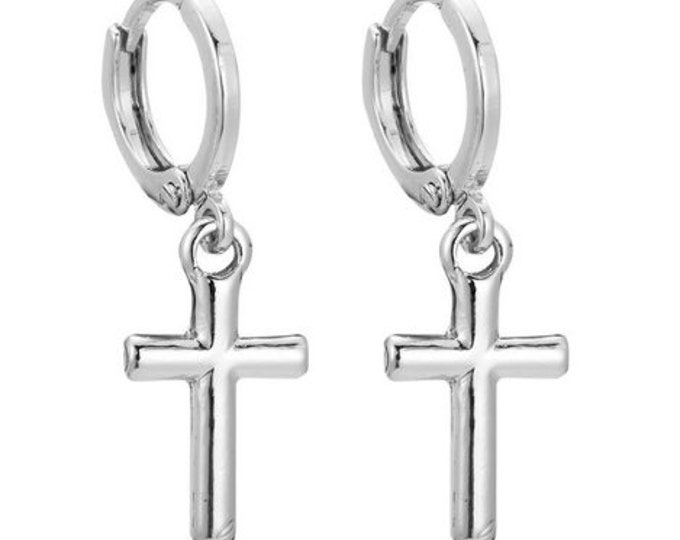 Cross Dangle Earrings with lever closure Silver Gold Ear Dainty positive locking Cuff Jewlery for Girls jewellery for woman cross of Jesus