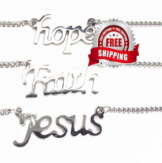Hope Faith Jesus Necklace Silver Pendant Necklace Women Girls Christian Jewelry - Saint Michaels Jewelry - Calvary Three Cross