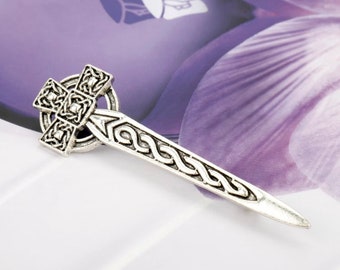 Cross Lapel Pin Silver Celtic Viking Sweater Brooch Scottish Kilt Pin Thistle Irish Hat Pin Shirt Pin Women Men Crucifix of Christ Jewelry