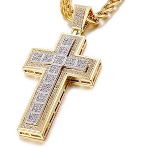 Large Bling Crucifix Cross Necklace for Men Swag Silver Gold Black CZ ...