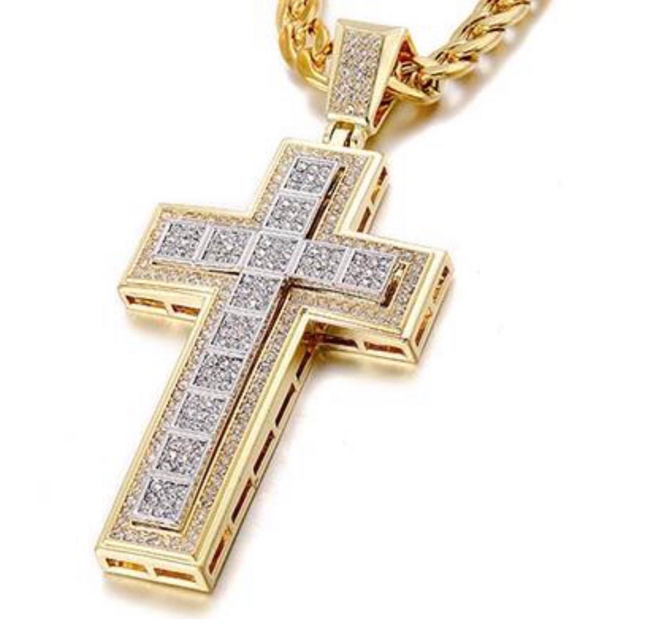 Large Bling Crucifix Cross Necklace for Men Swag Silver Gold Black CZ ...