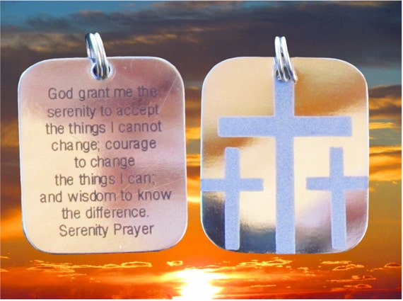 Silver Serenity Prayer Calvary 3 Cross Necklace Pendant Mens Boys Christian Jewelry - Saint Michaels Jewelry - Calvary Three Cross