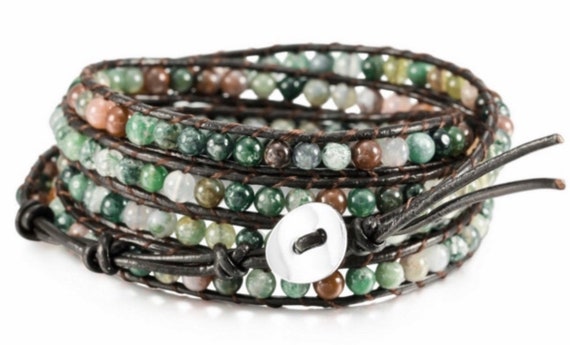 Natural Stone Colors 5, 3, 2 or 1 Cuff Brown Wrap Boho Hippie Bangle Bracelet
