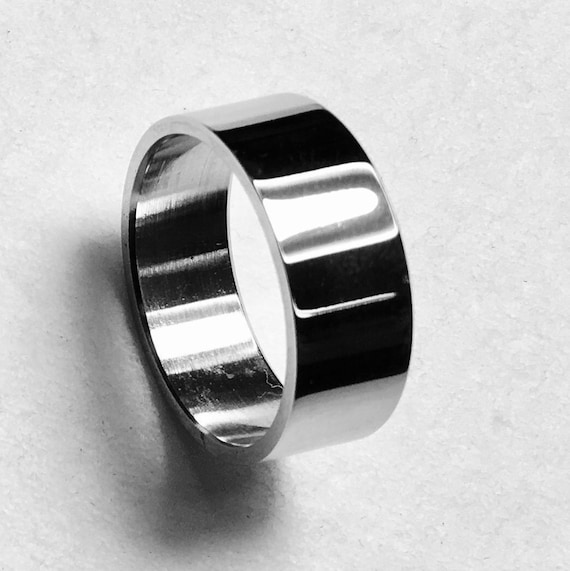 Silver 8mm Wedding Band High Gloss Stainless Steel Finish Ring Woman Men Love