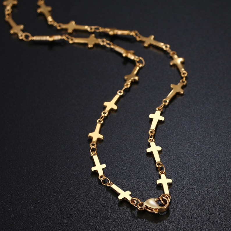 Sideways Cross Tiny Cross Chain Bracelet Necklace Earrings Small Crosses Chain for Women Girls Meaning of the Horizontal Cross Jewelry
