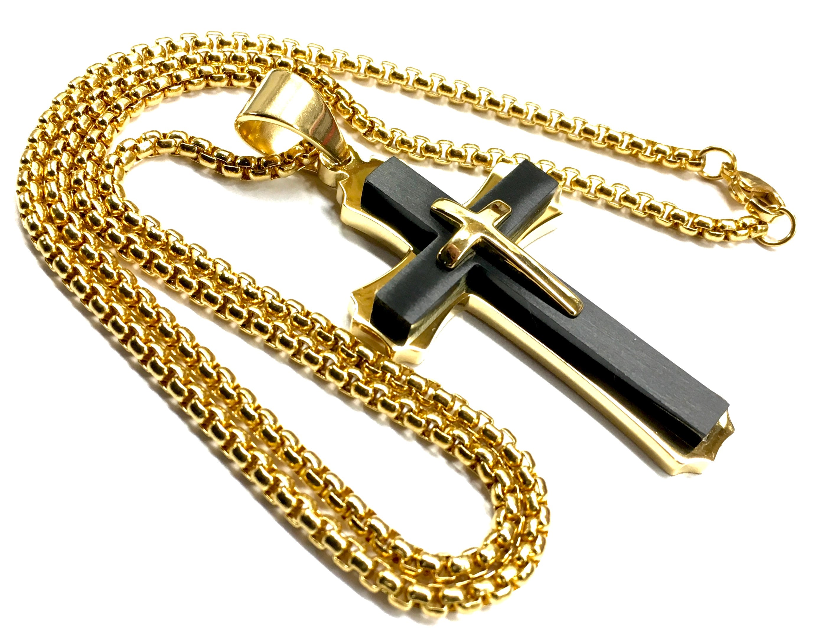 Gold Black Cross Necklace Huge Thick Chain for men Old World Etsy