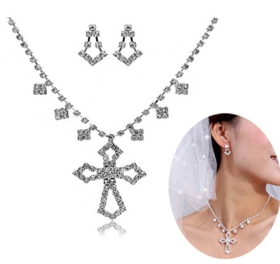 Wedding Set Earrings and Necklace Set Vintage Elegant Crystal Style CZ Look Pendant Drop Dangle Women Wedding Accessories Jewellery