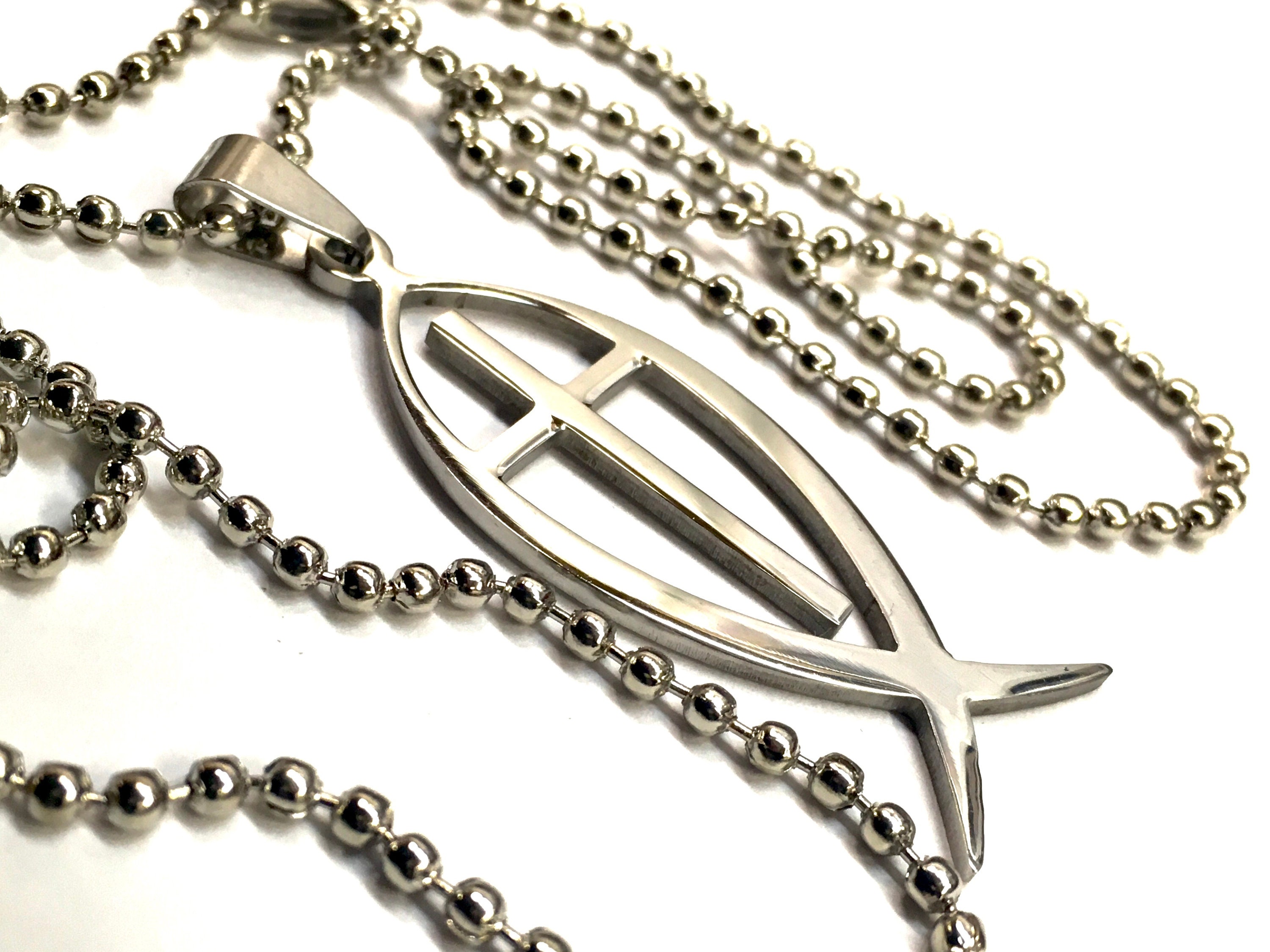Cross Fish Necklaces for Men New Fashion JESUS Silver Ichthus Ichthy
