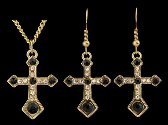 CLOSEOUT 4 Sets - Lot Price for Bridesmaid Gifts - Vintage Elegant Style Cross Jewelry 2 Piece Necklace Earring Set Crystal Drop Dangle