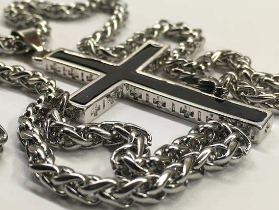 Silver Cross Black Accent Cast Cross Necklace for Men Old World Silver 925 Necklace Cross 2 Color Super Box Chain Jesus Jewelry Jewellery