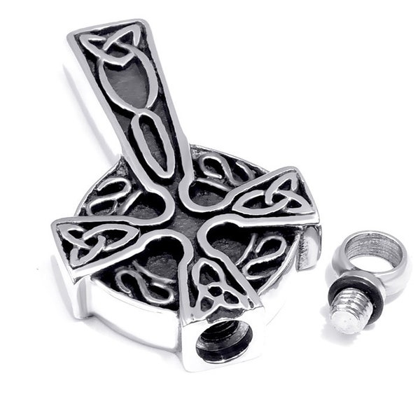 Irish celtic knot memorial urn cross silver necklace pet cremation waterproof stainless steel urn for ashes remains men man woman jewellery