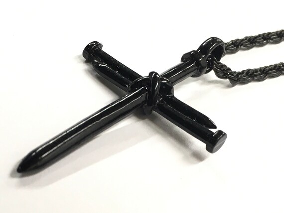 Classic Men Necklace Black Stainless Steel Nail Cross Pendant Necklace Chain Choker Anime Prayer Chain Pendant Boys Jewelry Jewellery