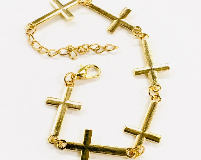 Sideways Cross Bracelet Gold Multi Crosses Bangle Woman Girls Meanings of the Horizontal Cross Christian Cross of Jesus Jewellery jewelry