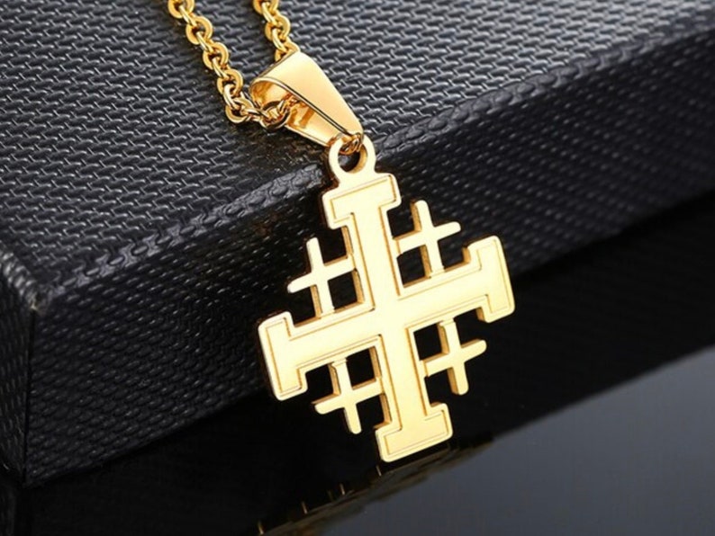 Jerusalem Cross Pendant Necklaces for Women Gold Stainless Steel Prayer Jewelry Necklace Charm Pendant Gold Crucifix Men Jewish image 1