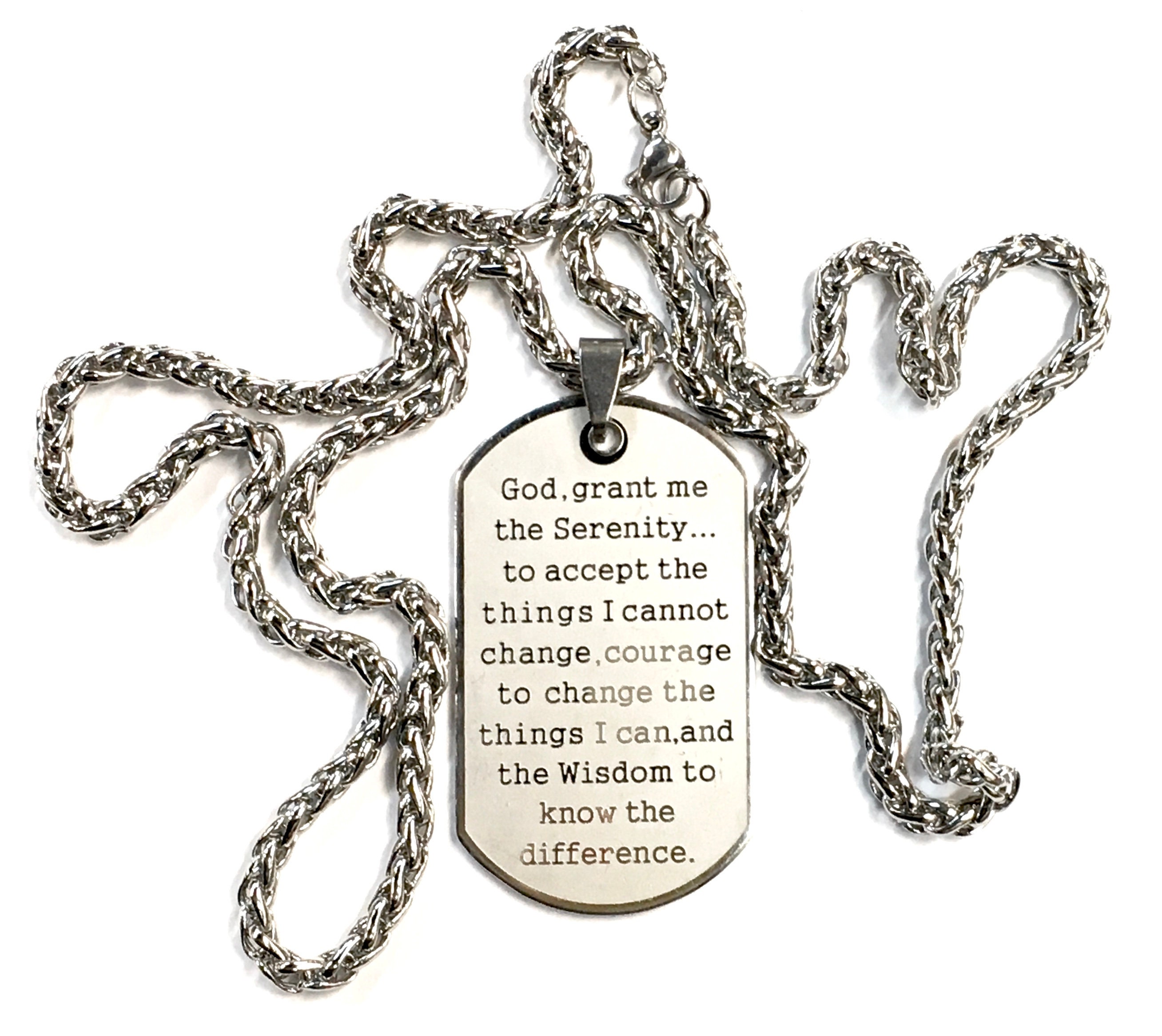 Steeltime Serenity Prayer Mens Stainless Steel Dog Tag Pendant Necklace