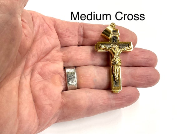 Mens large gold crucifix pendant deals