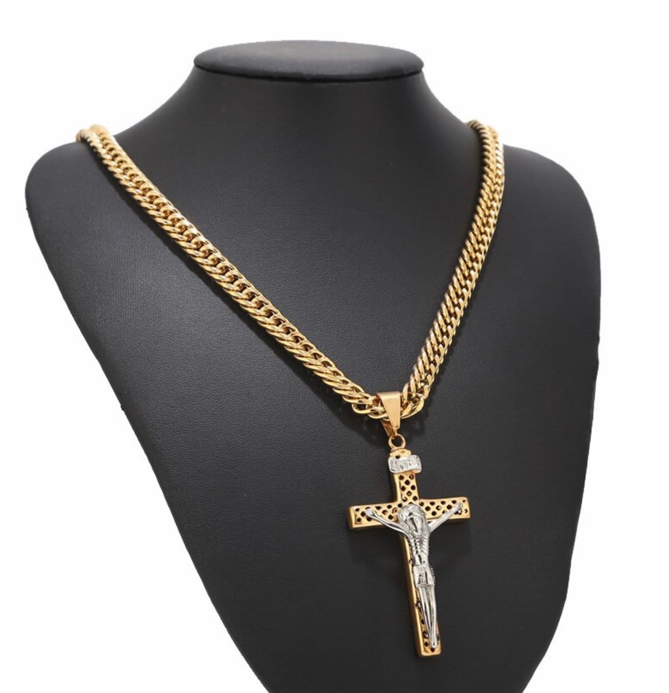 Large Crucifix Cross Necklace Orthodox Crucifix for Men Silver Gold