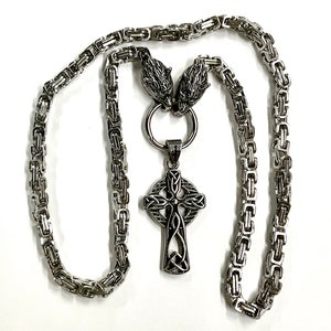 Wolf Head Necklace Celtic Cross Viking Irish Knot Crucifix image 3