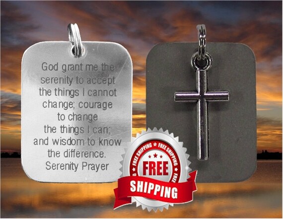 Silver Cross Serenity Prayer Necklace Pendant Two Piece DogTag Christian Jewelry - Saint Michaels Jewelry