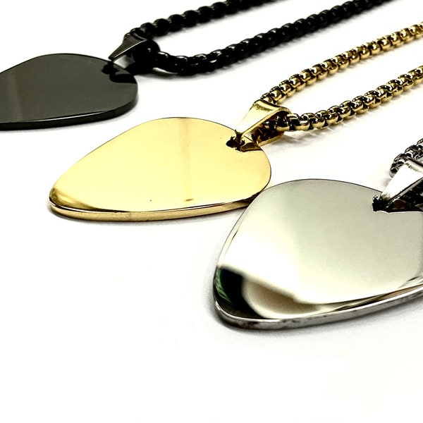 Guitar Pick Necklace Black Silver Waterproof Hypoallergenic Stainless Steel Pendant Heavy Chain Mens and Boys Jewelry jewellery