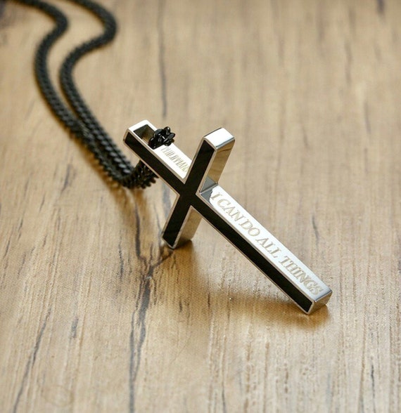 Black & Silver Christian Cross Pendant Necklace for Men