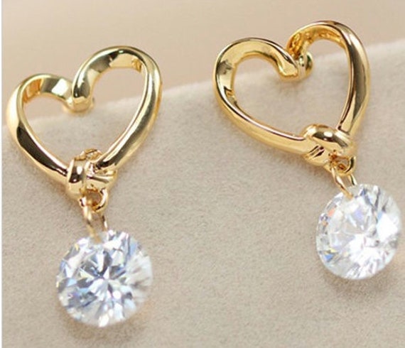 Gold Heart Zircon CZ Stud Earrings Dainty Posts with Dazzeling Heart Jewelry for Girls Weddings Bridesmaids jewellery for Women
