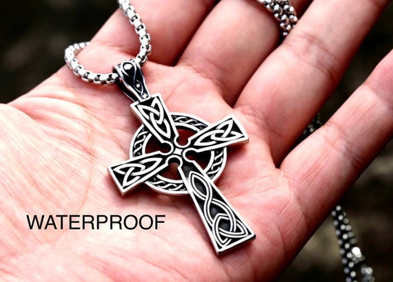 Silver Cross Necklace Celtic Irish Knot Crucifix All Stainless