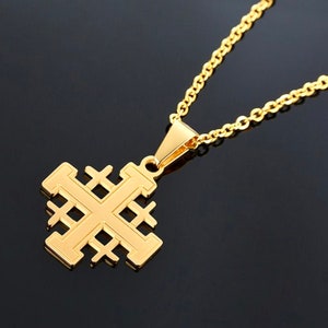 Jerusalem Cross Pendant Necklaces for Women Gold Stainless Steel Prayer Jewelry Necklace Charm Pendant Gold Crucifix Men Jewish image 4