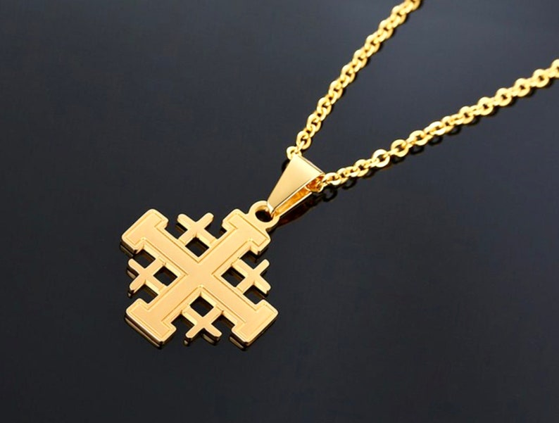 Jerusalem Cross Pendant Necklaces for Women Gold Stainless Steel Prayer Jewelry Necklace Charm Pendant Gold Crucifix Men Jewish image 4