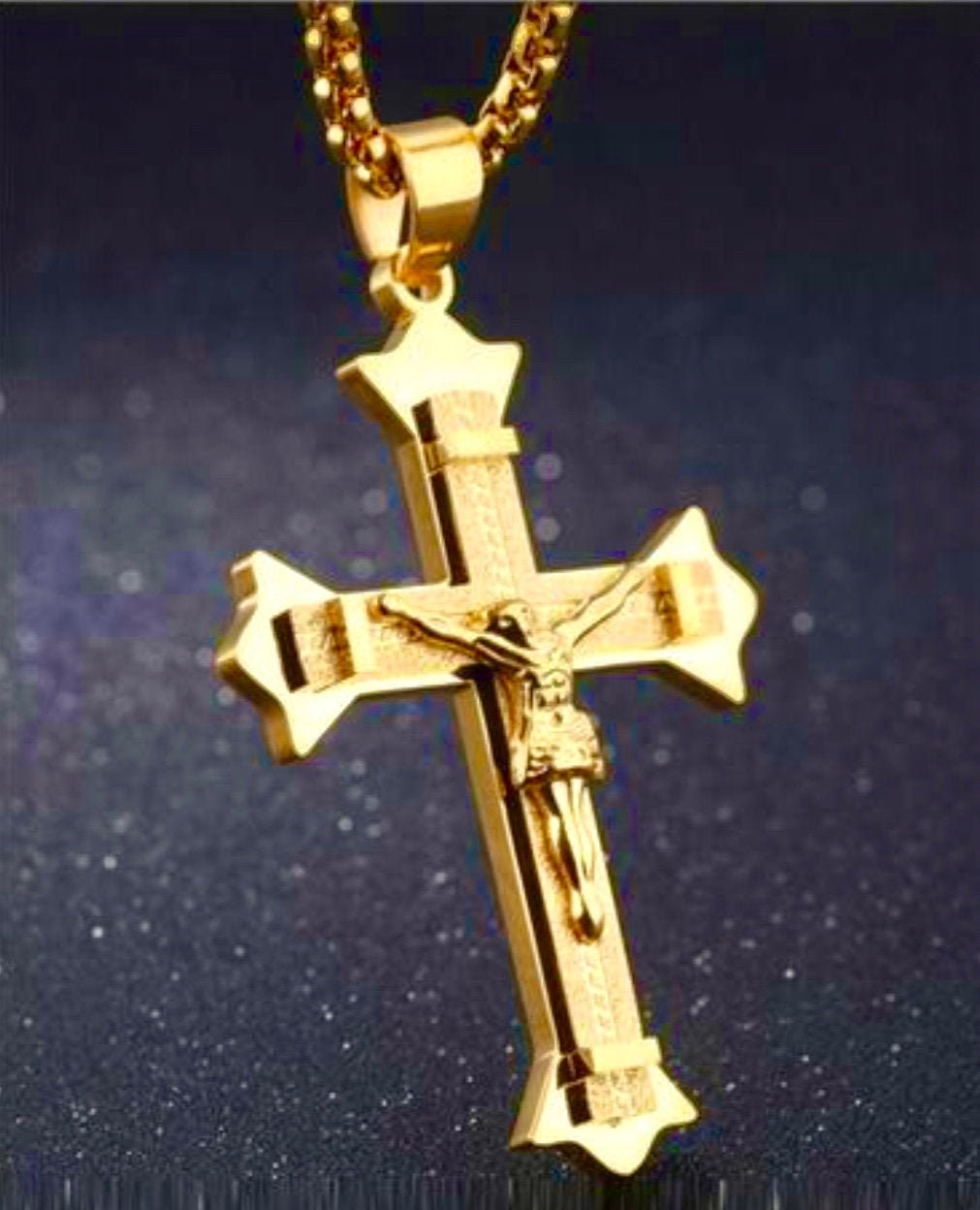 Massive Gold Crucifix Orthodox Cross Necklace for Men Heavy Stainless ...