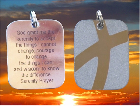 Silver Serenity Prayer DogTag Cross Crossed Roads Style Stainless Steel Pendant Necklace Women Men Boys Girls Christian Jewelry