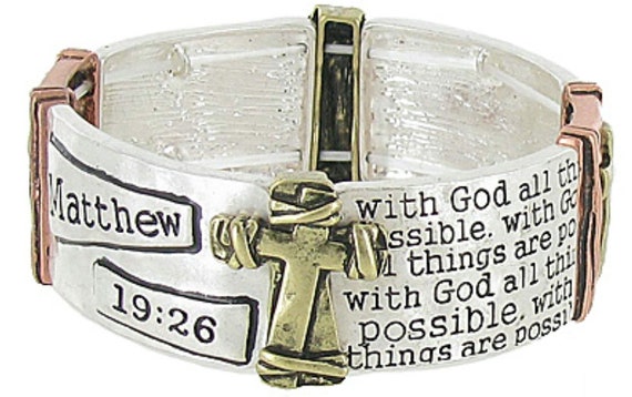 Matthew 19:26 Bracelets Stretch Cuff Wrap Bangle 3 Colors Gold Brass Christian Verse jewellery Jewelry