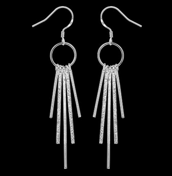 Silver Vertical Bar Dangle Earring and Necklace Round Bar Fashion Earring for Woman Necklace for Girls Jewelry jewellery