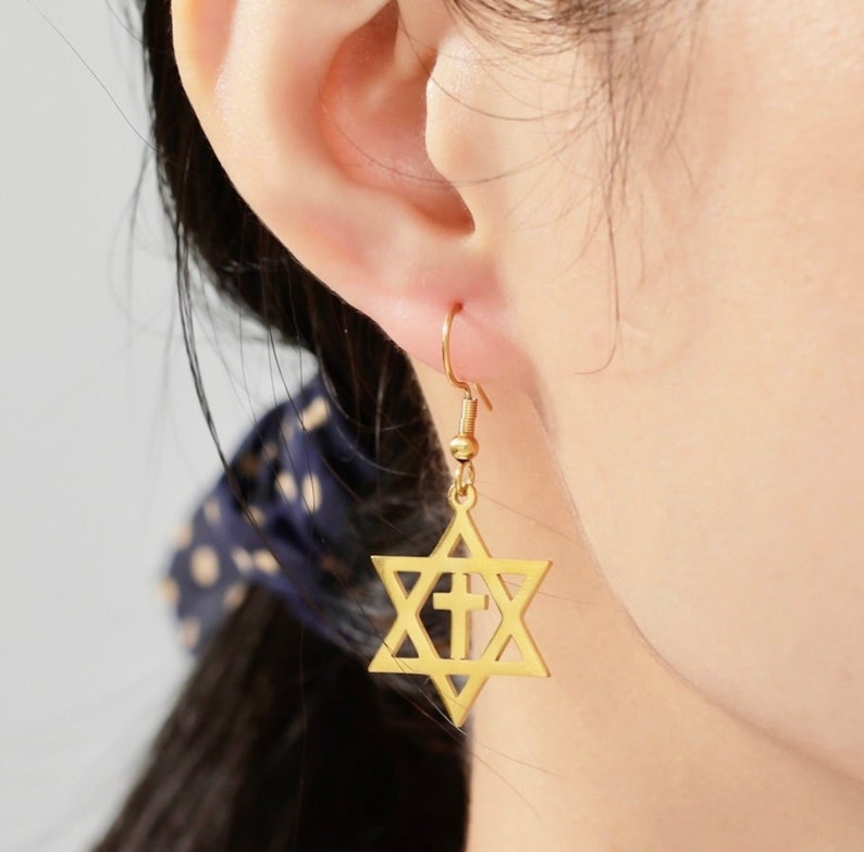 Messianic Star of David Cross Earrings Necklace Silver Gold image 1