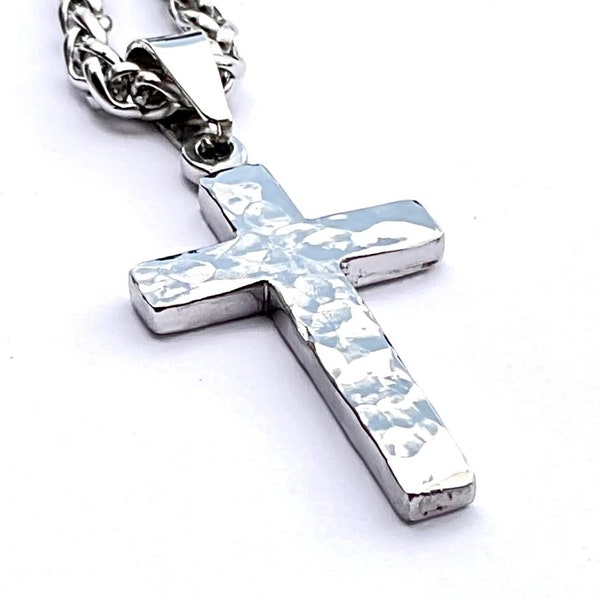 Silver Cross Necklace Hand Cut and Hand Hammered Handmade Custom Pendant popular size Women Men Girls Boys Christian Jewelry Jewellery