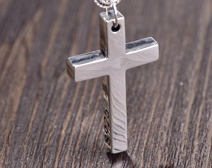 Solid Sterling Silver Cross S925 Stamp Accent Stainless Steel Necklace for Men Old World Silver Necklace Cross Super Box Chain Jesus