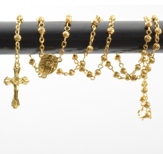 Gold finish classic Rosary Chain Necklace Virgin Mary and Jesus Cross Pendants Women Necklace Woman Christian Jewelry