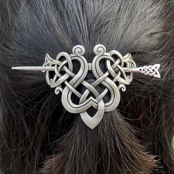 Grande barrette à cheveux irlandaise, noeud celtique, bâton en métal, pince à cheveux Viking en épingle à cheveux, pince à cheveux tressée argentée, accessoires pour cheveux keltisch