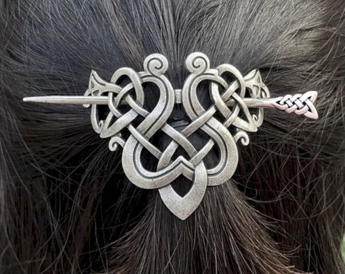 Large irish hair barrette celtic knot metal stick hair clip viking hairpin pullback silver braided hairstyle clip hair accessories keltisch