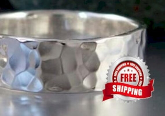 Silver Wedding Ring Set Wide Hand Hammered Band Set Stainless Steel 8mm WIDE Rings for Woman Rings for Men Jewelry jewellery