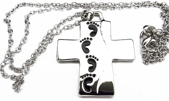 Footprints in the Sand Cross Necklace Jesus Feet I Carried You