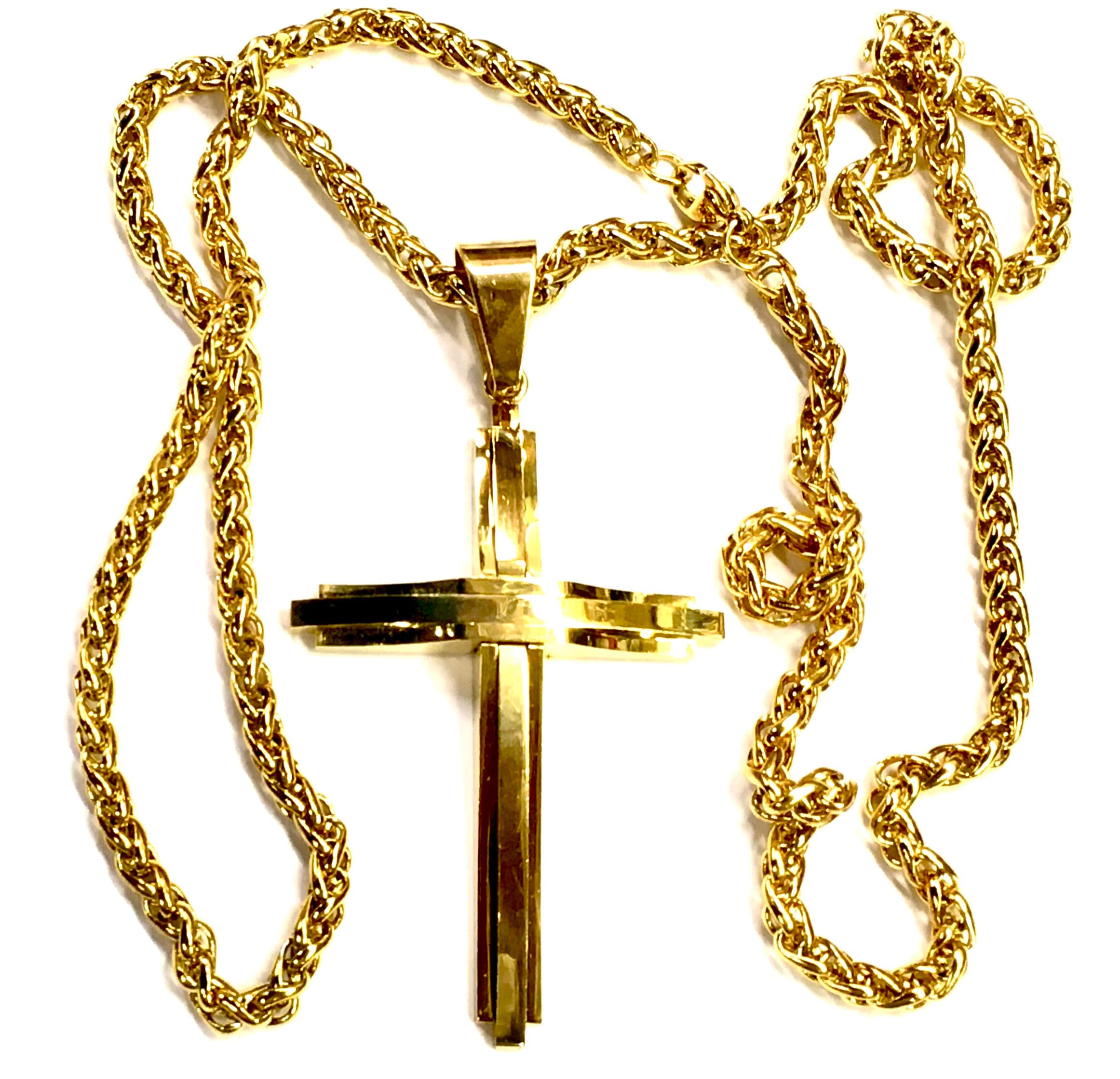 Gold Cross Mens Necklace Black 3 Layer 3 Cross 3 bar Boys Waterproof