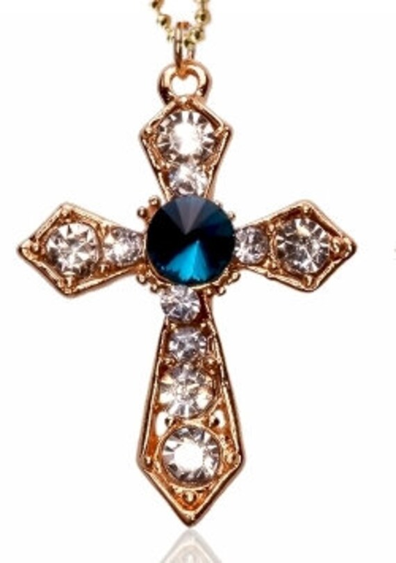 Gold Inspirational Rhinestone Studded Cross Earrings Necklace Pendant Set Womans Girls Wedding Christian Jewelry