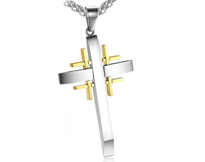 Jerusalem Cross Crucifix Christian Cross Pendant Necklaces Gold Silver Stainless Steel Prayer Jewelry Necklace Charm Pendant Gold Men Jewish
