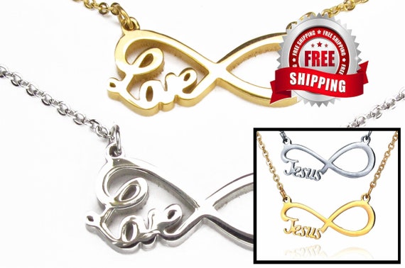 Jesus and Love Infinity Necklace Gold Silver Pendant Necklace Women Girls Christian Jewelry - Saint Michaels Jewelry - Calvary Three Cross