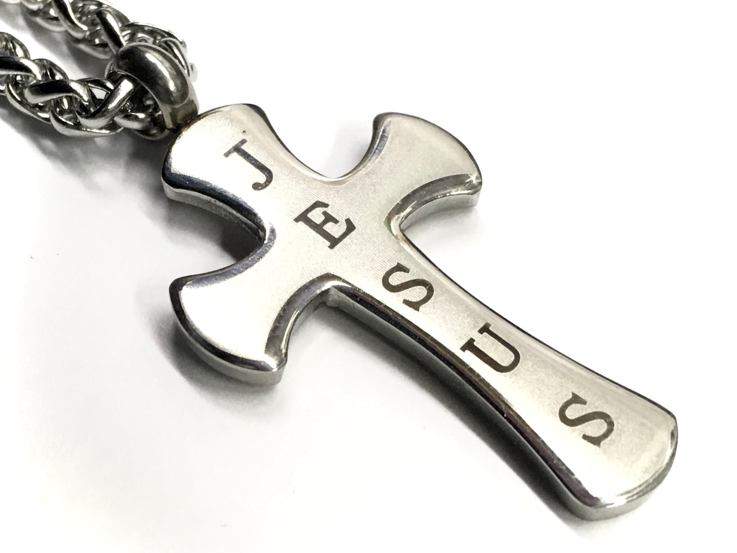 Jesus Cross Necklace for Men Silver Pendant for Women JESUS Etched