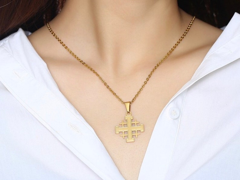 Jerusalem Cross Pendant Necklaces for Women Gold Stainless Steel Prayer Jewelry Necklace Charm Pendant Gold Crucifix Men Jewish image 2