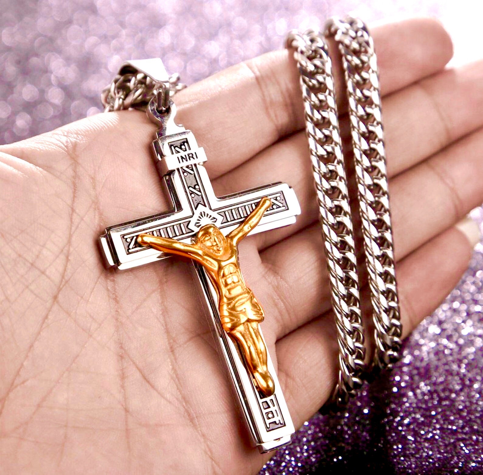 Large Gothic Crucifix Cross Necklace for Men Silver Gold Heavy Etsy UK